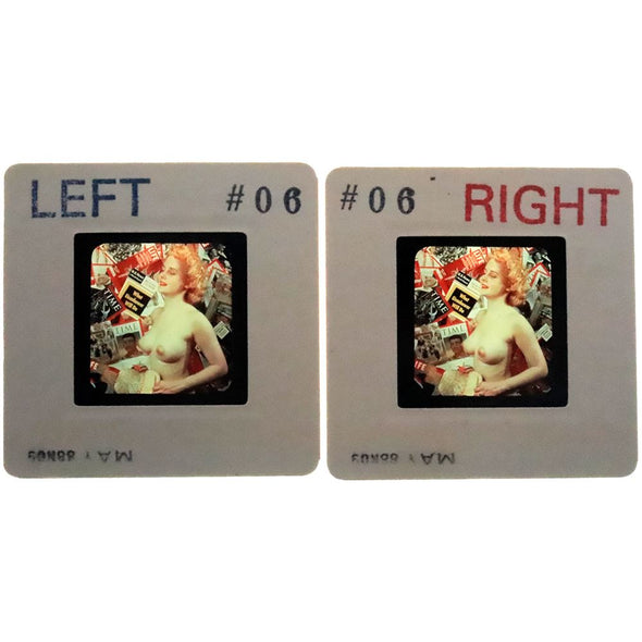 PinUp Nude Stereo Slides - Girl with Magazine background - 2x35mm slides - 1950s - vintage 3Dstereo.com 