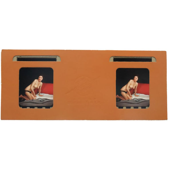 PinUp Nude Stereo Slide - Getting into Bed - Kodachrome - Cardboard Mount - 1950s - vintage 3Dstereo.com 
