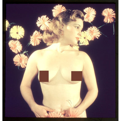 4 ANDREW - Pin-Up Stereo Slide - Lady with Flowers - 5 Perf Realist format - vintage 3dstereo 