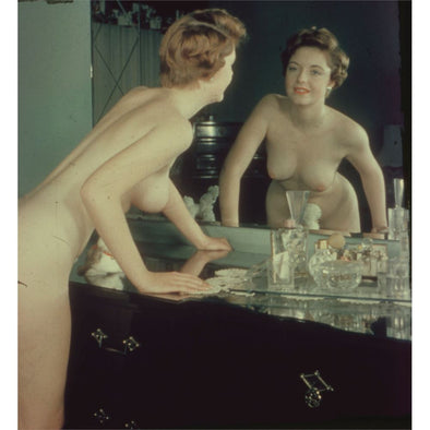 Redhead Nude looking into Mirror - seeing reflection - Stereo Slide - Realist 3Dstereo.com 