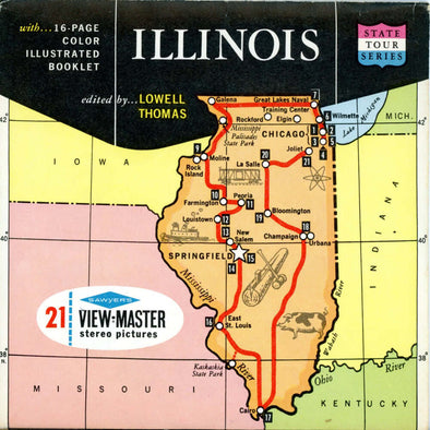 Illinois - Map Series - Vintage Classic View-Master(R) 3 Reel Packet - 1960s views Packet 3dstereo 