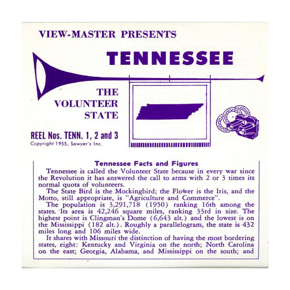 ViewMaster - Tennessee - State - Vintage - 3 Reel Packet - 1950s views Packet 3dstereo 