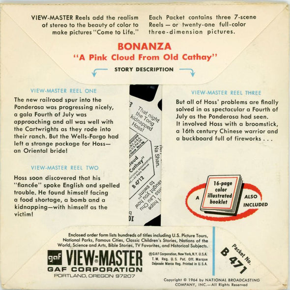 Bonanza -View-Master Vintage 3 Reel Packet 1960s views - B471 Packet 3dstereo 