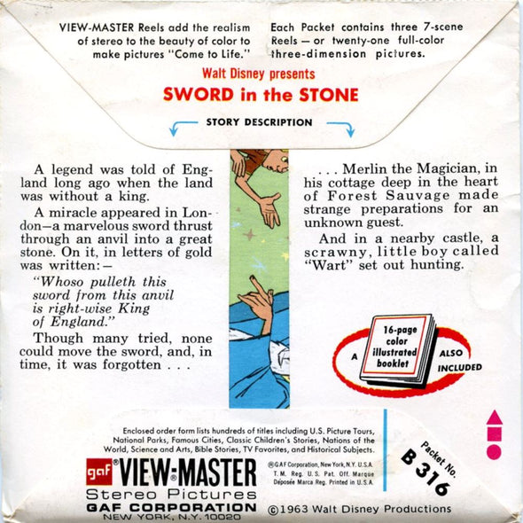 Sword in the Stone - View-Master 3 Reel Packet - 1970s - Vintage - (zur Kleinsmiede) - (B316-G3A) Packet 3dstereo 