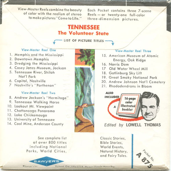4 ANDREW - Tennessee - State Tour Series - View Master 3 Reel Map Packet - 1960s - vintage - A875-S6A Packet 3dstereo 