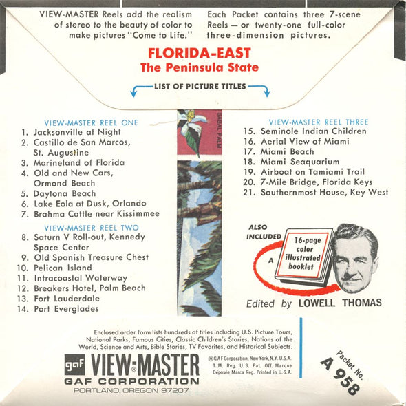 4 ANDREW - Florida - East - State Tour Series - View Master 3 Reel Map Packet - 1960s - vintage - A959-G1A Packet 3dstereo 