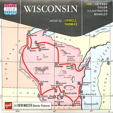 4 ANDREW - Wisconsin - State Tour Series - View Master 3 Reel Map Packet - 1960s - vintage - A525-G1A Packet 3dstereo 